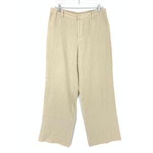 Merona Women's Size 10 Straight Wide Leg Linen Dress Pants Khaki Beige